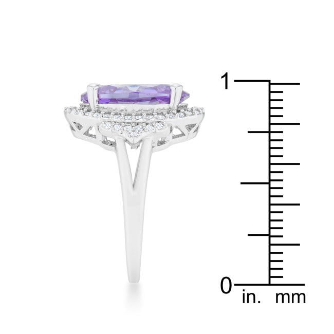 LOVCIA Melanie Rhodium-Plated Cocktail Ring with 5.95ct Amethyst and CZ Accents