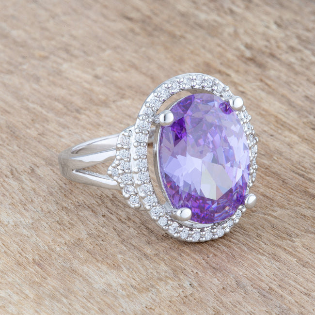 LOVCIA Melanie Rhodium-Plated Cocktail Ring with 5.95ct Amethyst and CZ Accents