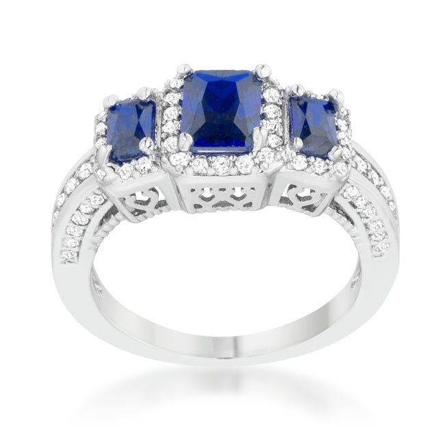 LOVCIA Elegant Trio Sapphire Rhodium Cocktail Ring - 2.3ct