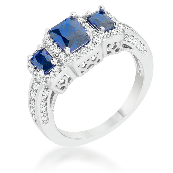 LOVCIA Elegant Trio Sapphire Rhodium Cocktail Ring - 2.3ct