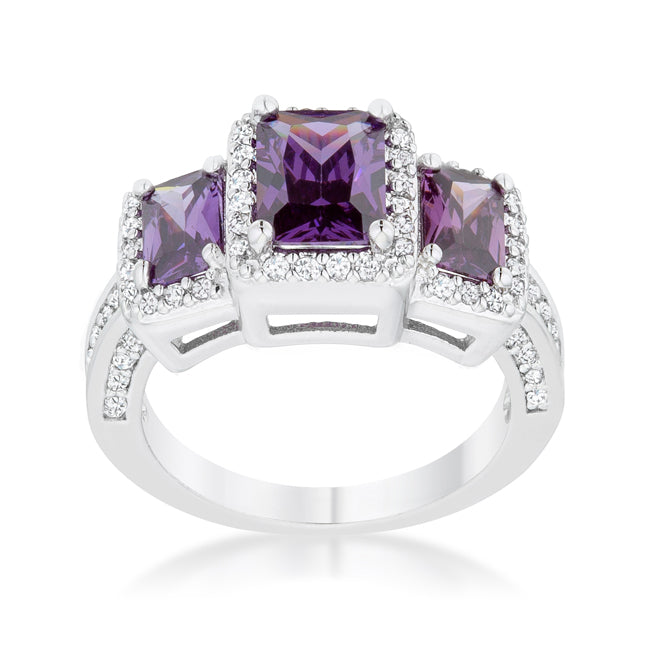 LOVCIA Elegant 2.3ct Amethyst Trio Rhodium Cocktail Ring