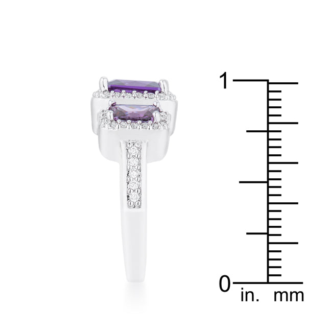 LOVCIA Elegant 2.3ct Amethyst Trio Rhodium Cocktail Ring