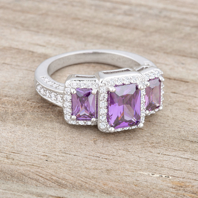 LOVCIA Elegant 2.3ct Amethyst Trio Rhodium Cocktail Ring