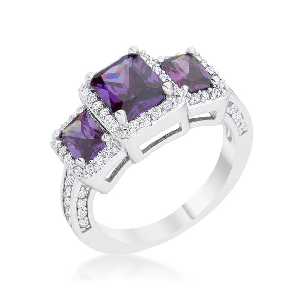 LOVCIA Elegant 2.3ct Amethyst Trio Rhodium Cocktail Ring