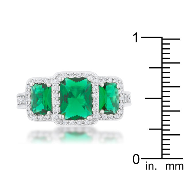 LOVCIA Elegant 2.3ct Emerald CZ Rhodium Trio Cocktail Ring