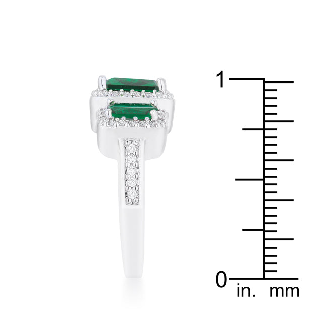 LOVCIA Elegant 2.3ct Emerald CZ Rhodium Trio Cocktail Ring