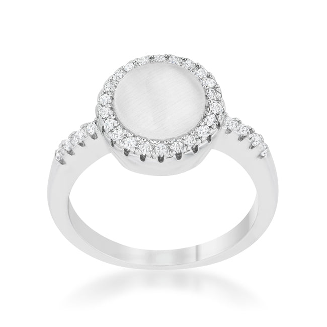 LOVCIA Elegant Rhodium Ring with 0.3ct CZ White Cats Eye Stone