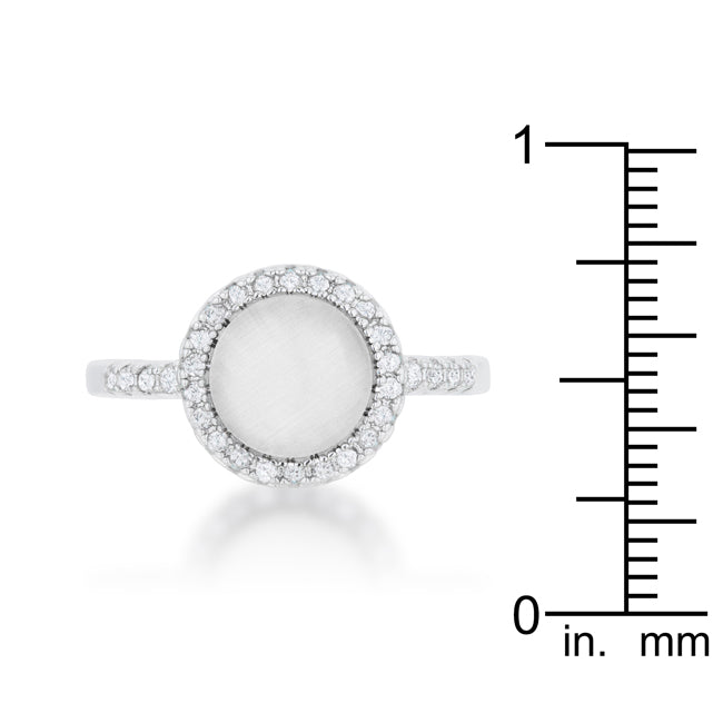 LOVCIA Elegant Rhodium Ring with 0.3ct CZ White Cats Eye Stone