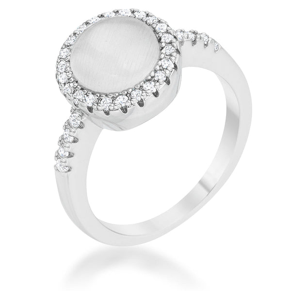 LOVCIA Elegant Rhodium Ring with 0.3ct CZ White Cats Eye Stone