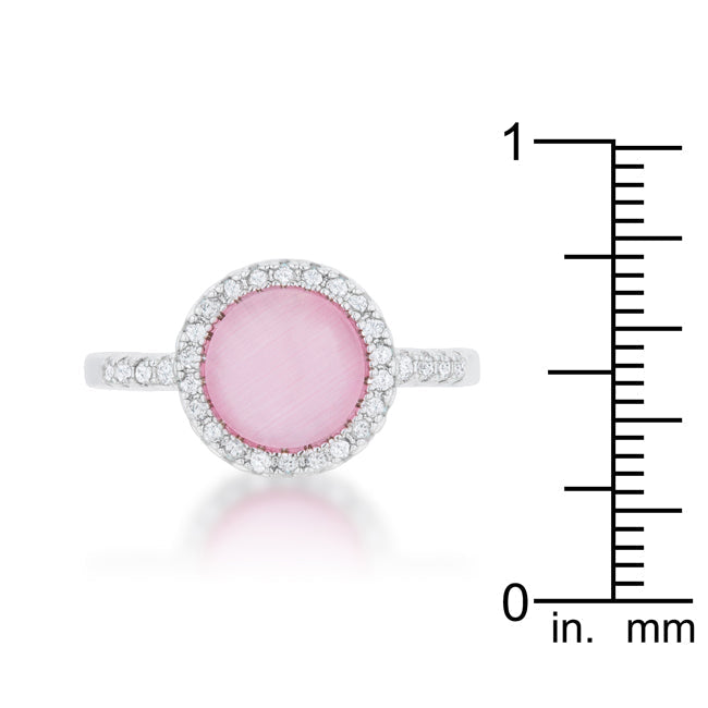 LOVCIA Delicate Rhodium Plated Pink Cat's Eye Ring with Pave Set Stones