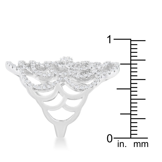 LOVCIA Crystal Cascade 1.25ct CZ Rhodium-Plated Filigree Design Cocktail Ring