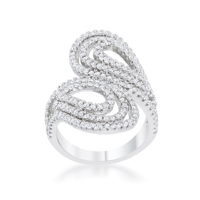 LOVCIA Glamour Pave Circle Wrap Ring with 1ct CZ in Rhodium Finish