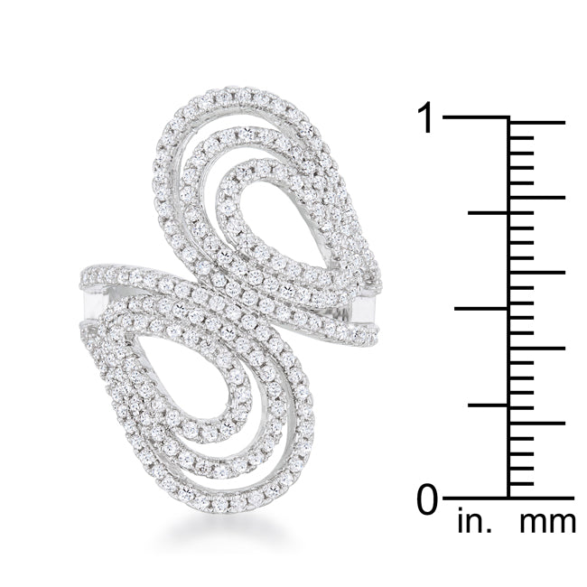 LOVCIA Glamour Pave Circle Wrap Ring with 1ct CZ in Rhodium Finish