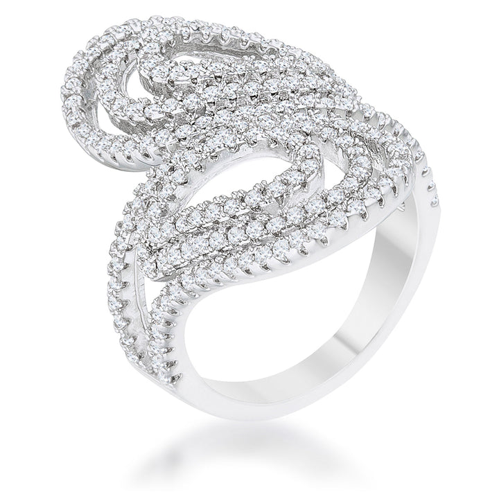 LOVCIA Glamour Pave Circle Wrap Ring with 1ct CZ in Rhodium Finish