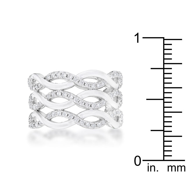 LOVCIA Elegant Rhodium-Plated Wide Twist Cocktail Ring with 0.88ct CZ