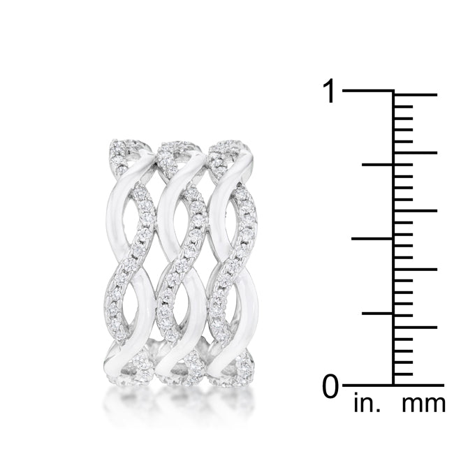 LOVCIA Elegant Rhodium-Plated Wide Twist Cocktail Ring with 0.88ct CZ