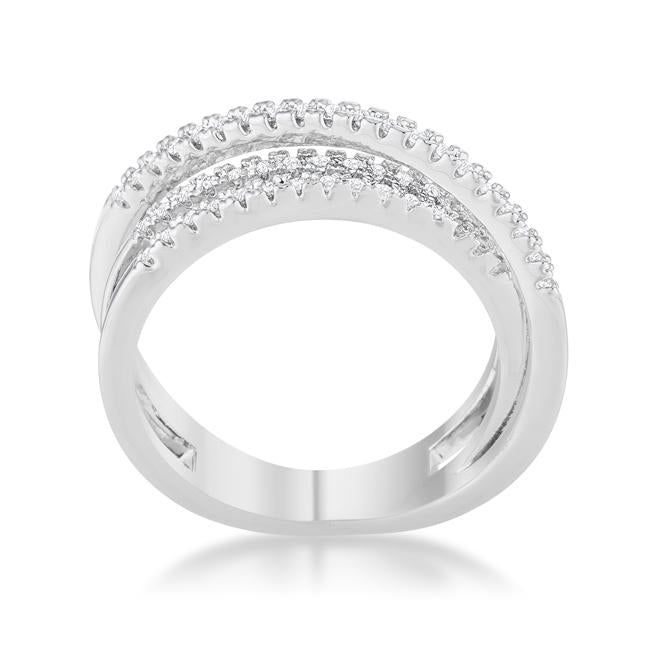 LOVCIA Laurie Contemporary Trio Band Ring with 0.2ct CZ and Rhodium Finish