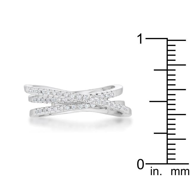 LOVCIA Laurie Contemporary Trio Band Ring with 0.2ct CZ and Rhodium Finish