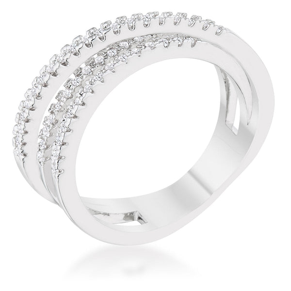 LOVCIA Laurie Contemporary Trio Band Ring with 0.2ct CZ and Rhodium Finish