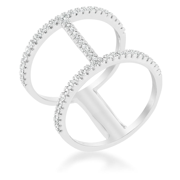 LOVCIA Forever Contemporary Open Band Ring with 0.3ct CZ and Rhodium Finish