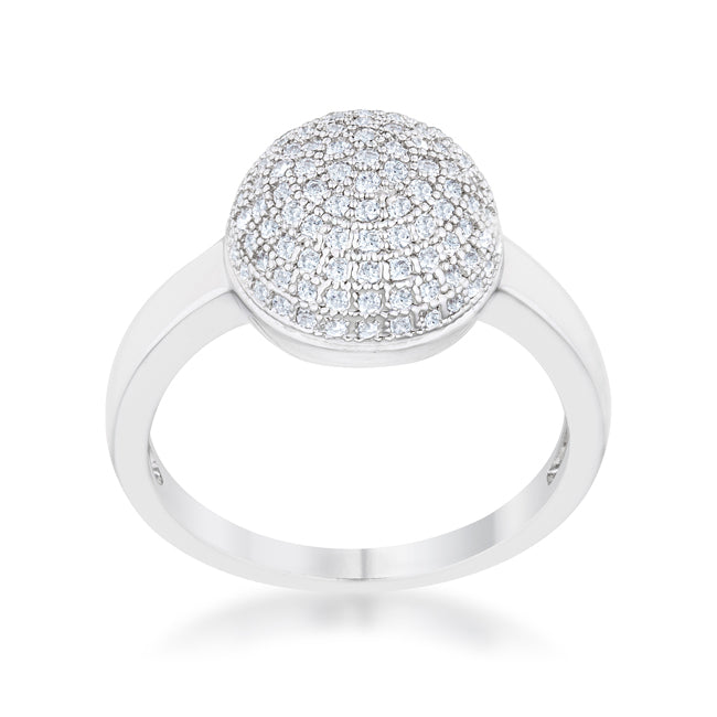 LOVCIA Rhodium-Plated Contemporary Sphere Ring with 0.6ct CZ Accents