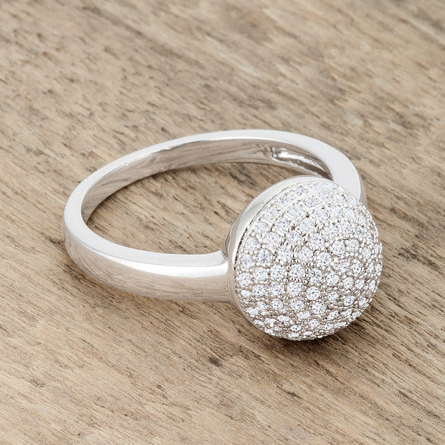 LOVCIA Rhodium-Plated Contemporary Sphere Ring with 0.6ct CZ Accents