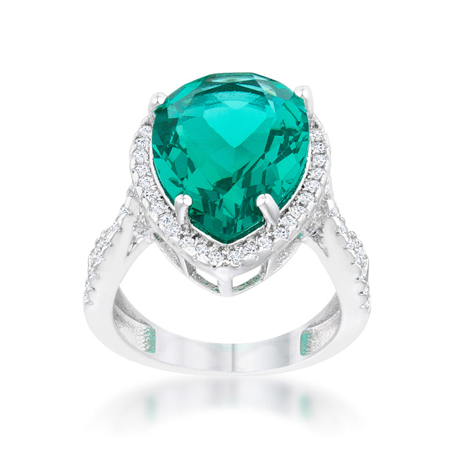 LOVCIA Elegant Laura 9.9ct Blue Green CZ Rhodium Teardrop Cocktail Ring