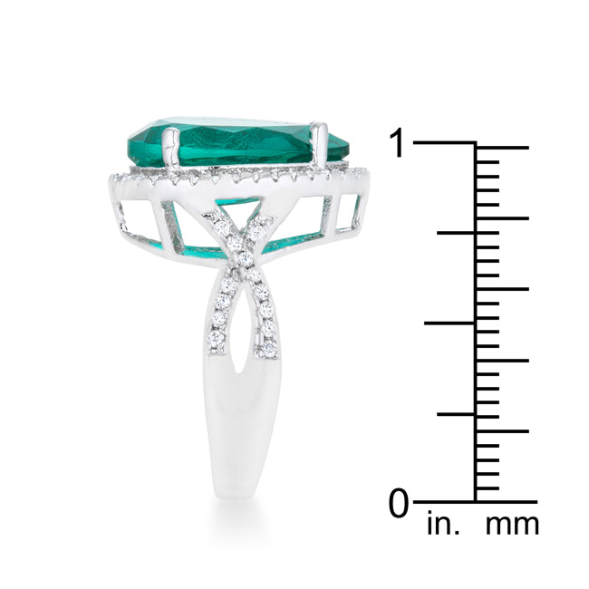 LOVCIA Elegant Laura 9.9ct Blue Green CZ Rhodium Teardrop Cocktail Ring