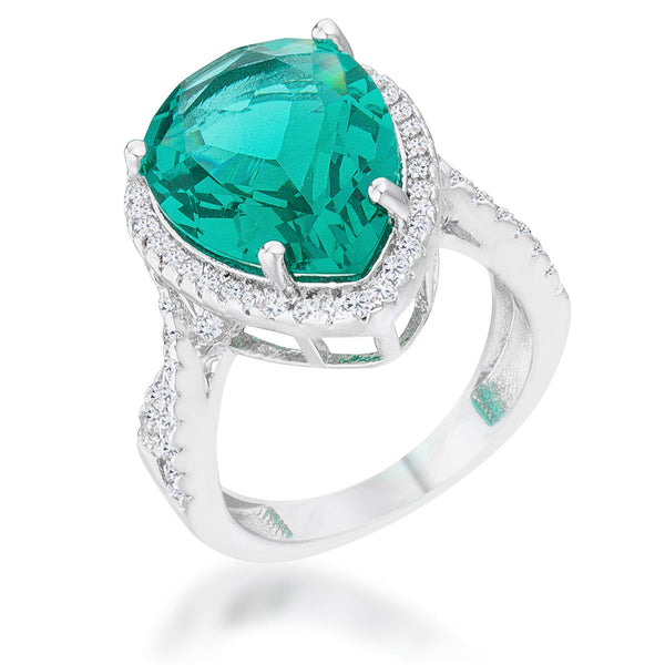 LOVCIA Elegant Laura 9.9ct Blue Green CZ Rhodium Teardrop Cocktail Ring