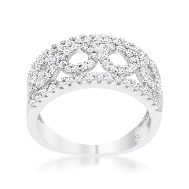 LOVCIA Shimmering Rhodium Plated Band with 0.5ct CZ and Pave Setting