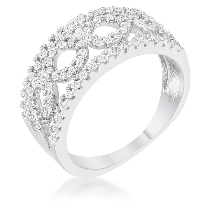 LOVCIA Shimmering Rhodium Plated Band with 0.5ct CZ and Pave Setting