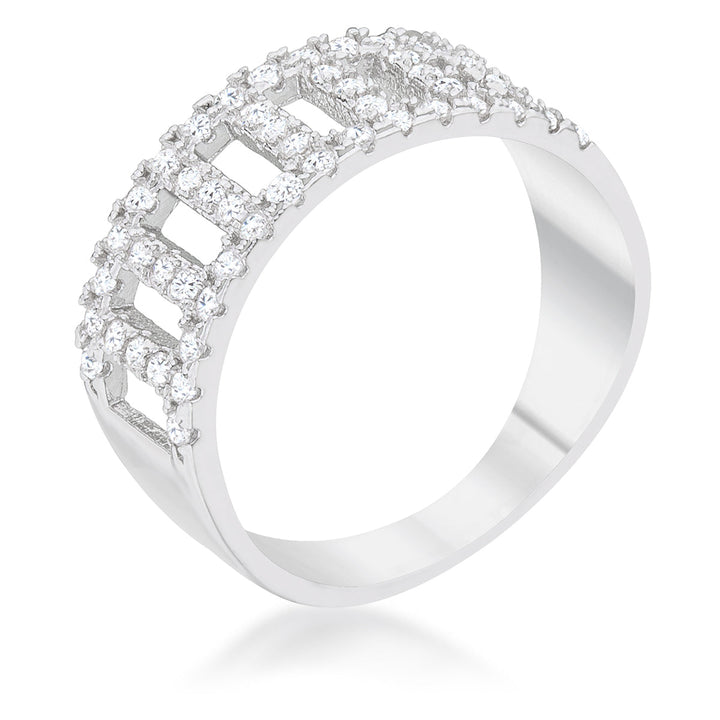 LOVCIA Elegant Rhodium-Plated Band Ring with CZ Accents