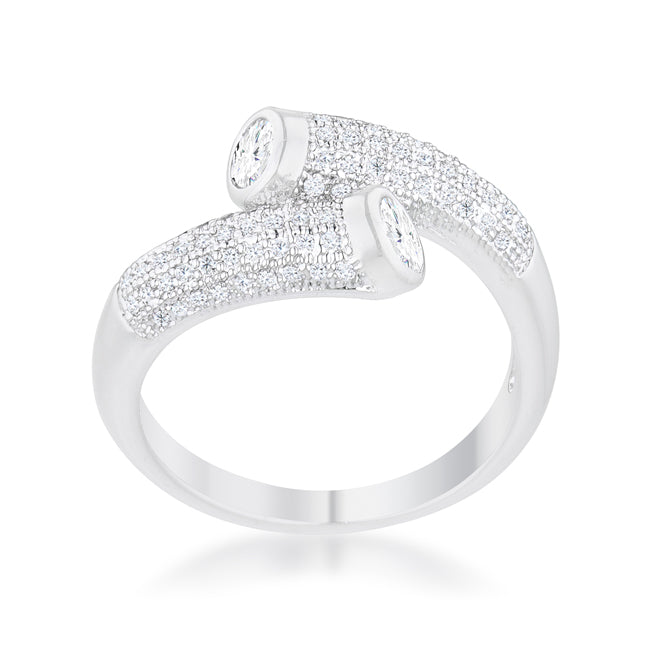 LOVCIA Elegant Rhodium-Plated Wrap Ring with 0.62ct CZ Stones