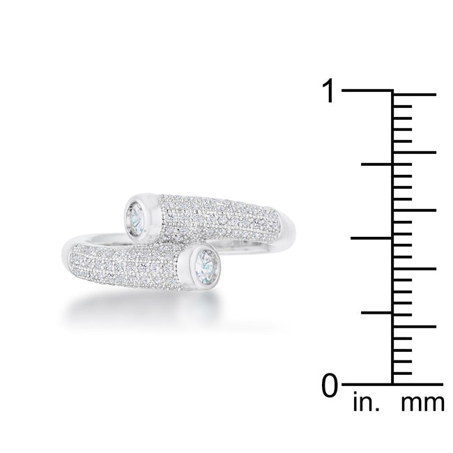 LOVCIA Elegant Rhodium-Plated Wrap Ring with 0.62ct CZ Stones