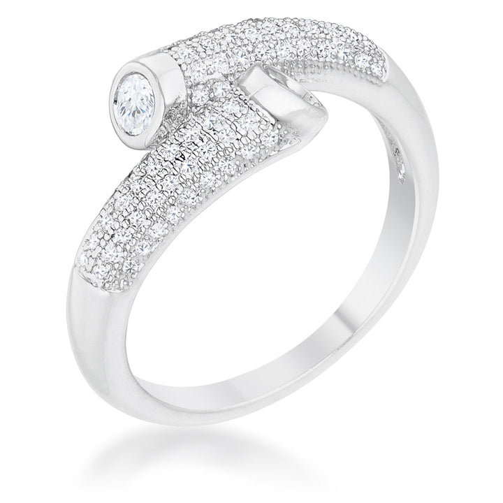 LOVCIA Elegant Rhodium-Plated Wrap Ring with 0.62ct CZ Stones