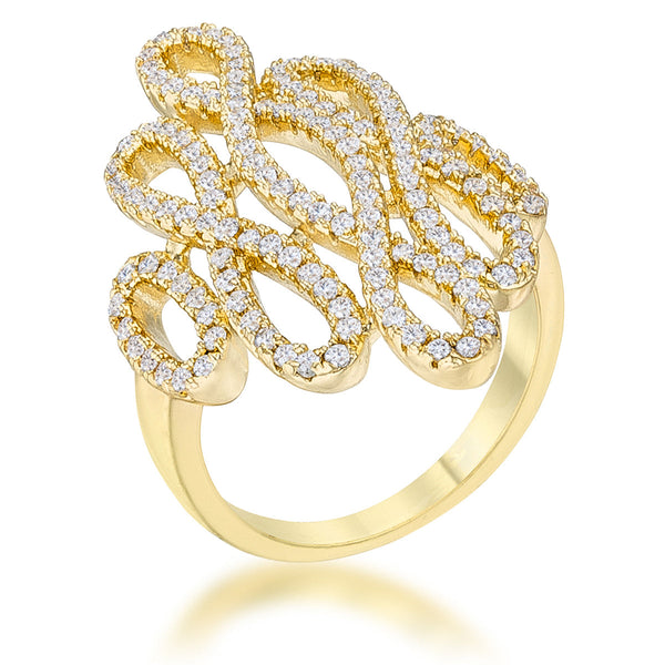 LOVCIA Luxe Essence Contemporary 14k Gold Cocktail Ring with 0.94ct CZ