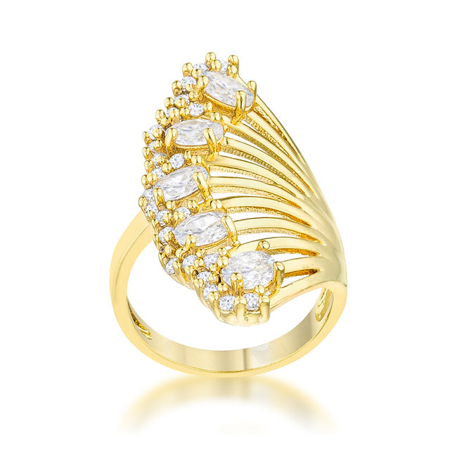 LOVCIA Glamorous Natalie 2.15ct CZ Pear & Round Stone 14k Gold Cocktail Ring