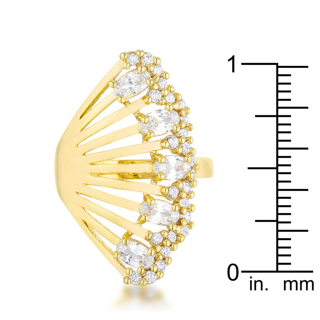 LOVCIA Glamorous Natalie 2.15ct CZ Pear & Round Stone 14k Gold Cocktail Ring