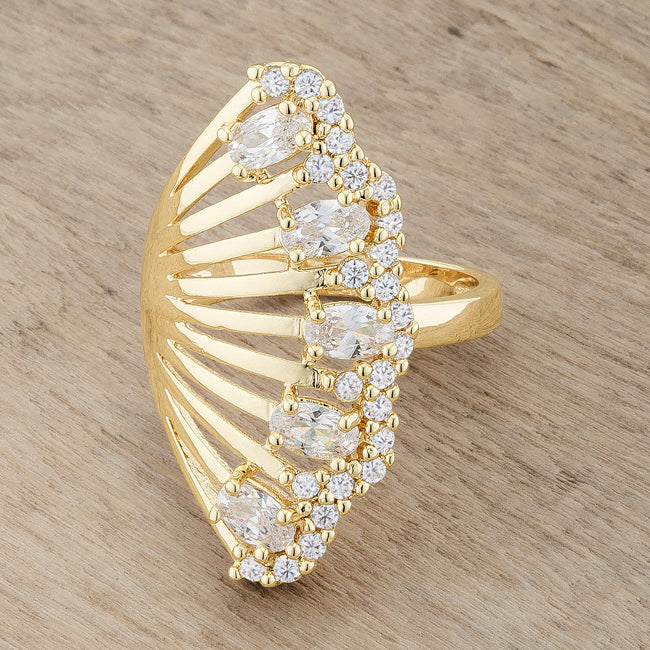 LOVCIA Glamorous Natalie 2.15ct CZ Pear & Round Stone 14k Gold Cocktail Ring