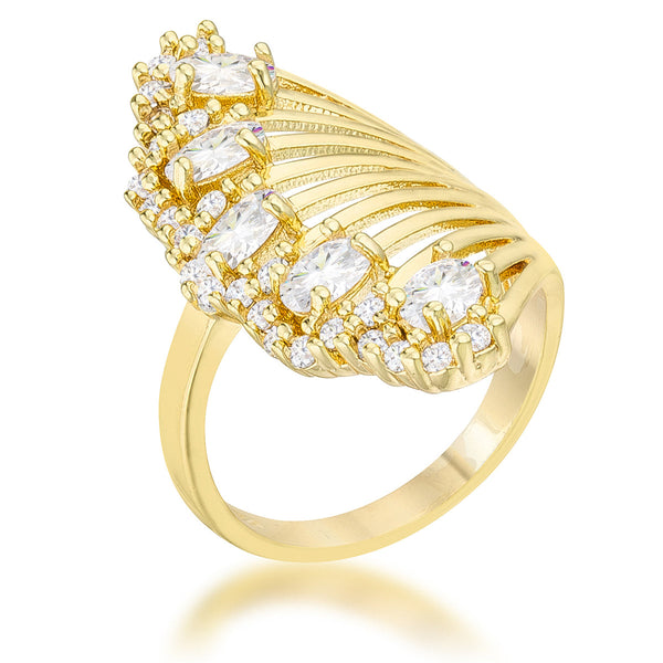 LOVCIA Glamorous Natalie 2.15ct CZ Pear & Round Stone 14k Gold Cocktail Ring