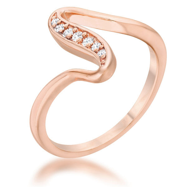 LOVCIA Elegant Sheryl 0.07ct CZ Round Cut Wave Ring in 14k Rose Gold