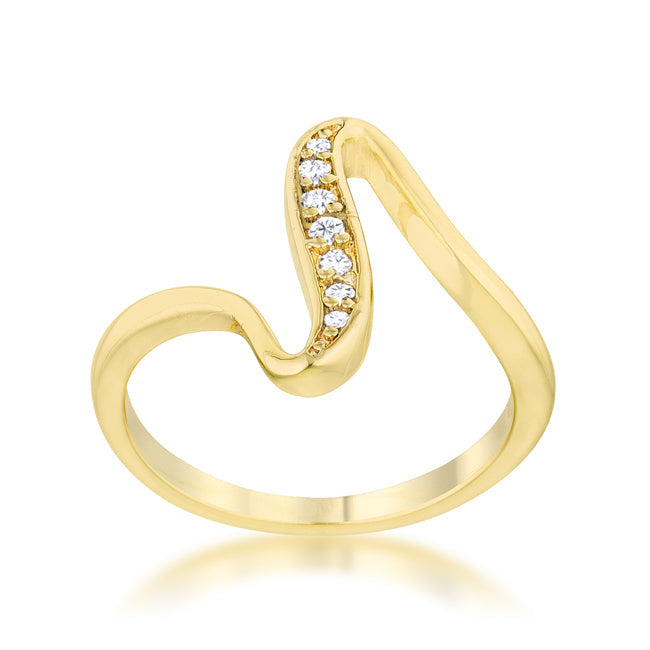 LOVCIA 14k Gold Luxe Essence Wave Ring with 0.07ct CZ Stones