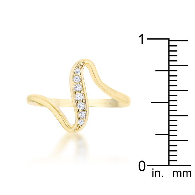 LOVCIA 14k Gold Luxe Essence Wave Ring with 0.07ct CZ Stones