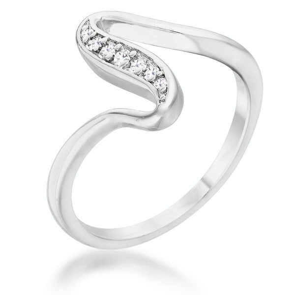 LOVCIA Elegant Rhodium Wave Ring with 0.07ct CZ Stones