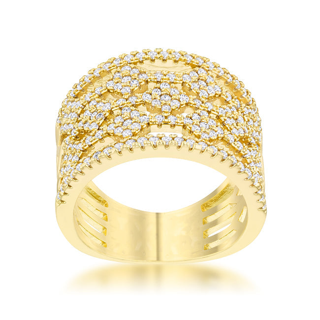 LOVCIA Sparkling Marlene 0.6ct CZ 14k Gold Pave Wide Band Ring