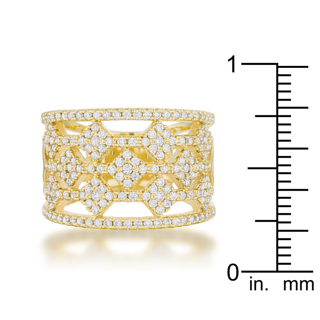 LOVCIA Sparkling Marlene 0.6ct CZ 14k Gold Pave Wide Band Ring