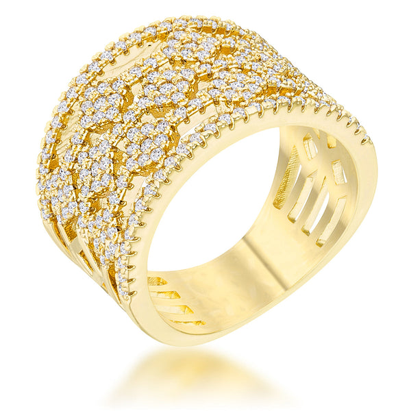 LOVCIA Sparkling Marlene 0.6ct CZ 14k Gold Pave Wide Band Ring