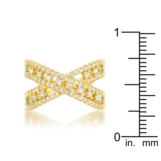 LOVCIA 14k Gold Sandy Criss Cross Ring with 0.37ct CZ Accents