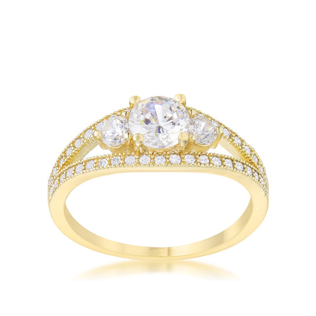 LOVCIA Golden Shine 14k Gold Trio Ring with 1.1ct CZ