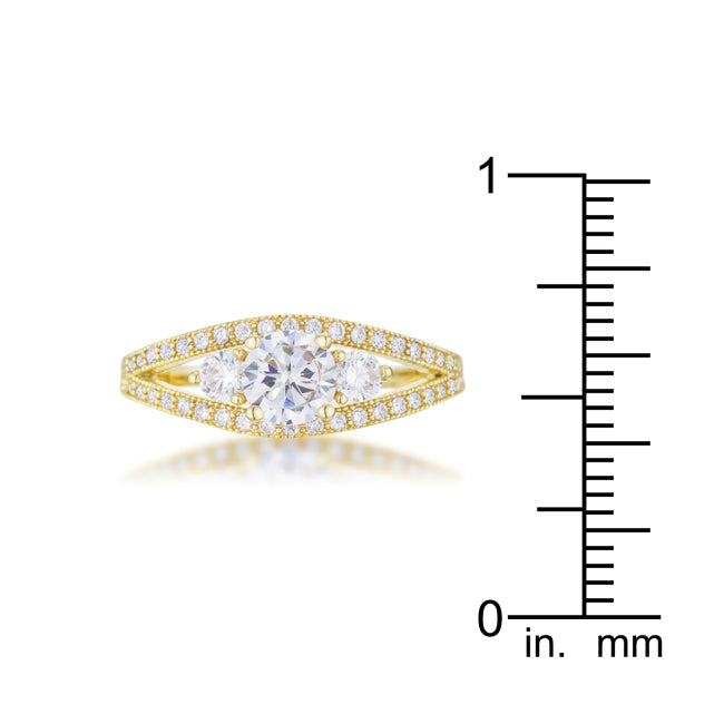 LOVCIA Golden Shine 14k Gold Trio Ring with 1.1ct CZ